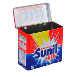 Chiny Sunil proszek do prania Metal Tin Pojemnik Box / pokrywa z Hinger, Silver Wewnątrz dostawca