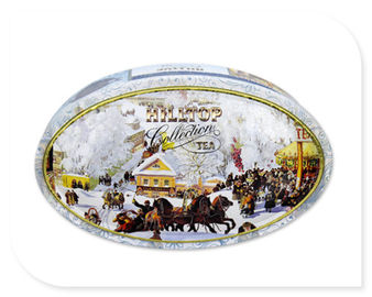 Chiny Owalne herbaty Cyna Kanister z wewnętrznym Złoty Kolor Metal Box Custom Print zaakceptowana dostawca