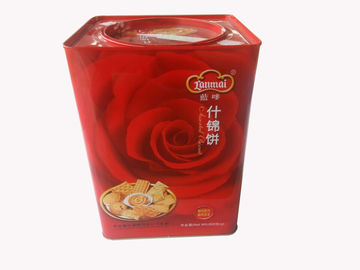 Chiny Red Square Tin Cookie Pojemniki 0.23mm Tinplate z okrągłą pokrywą dostawca