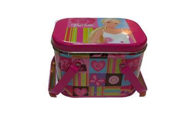 Chiny Przenośny Lunch Metal Tin Box dwa uchwyty Różowy grubości 0.23mm dostawca