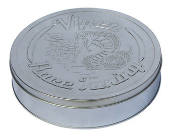 Chiny Okrągły Wyścig Tuning Metal Tin Box Srebrny Plain z wytłoczonym Lid dostawca