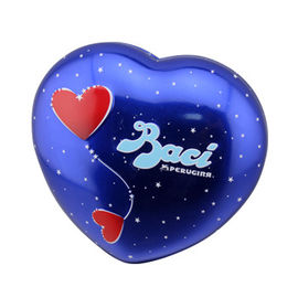Chiny Baci Czekolada Tin Box Heart Shaped Metalowe puszki z bazy Niebieski Kolor dystrybutor